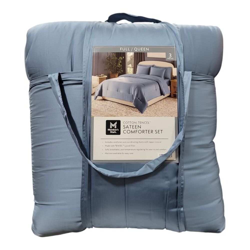 Member’s Mark 3-Piece Cotton-Tencel Sateen Comforter Set, Full/Queen - Blue